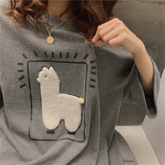 Live video Alpaca T-shirt loose inside top Korean round neck versatile bottoming shirt student