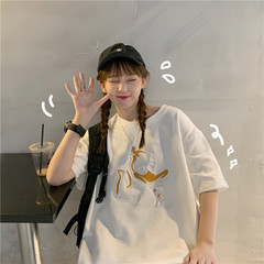 原創實拍 純棉 寬鬆韓版百搭凹凸卡通印花學院風打底衫T恤上衣