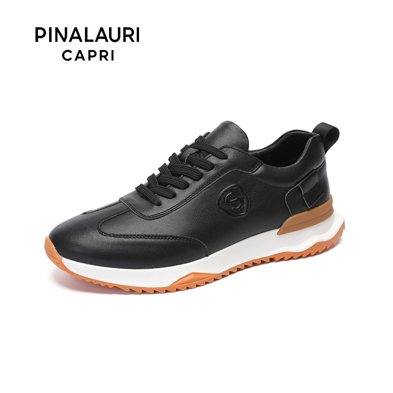 意大利PIALAURI CAPRI 黑色真皮休闲板鞋男百搭轻便高级感潮鞋
