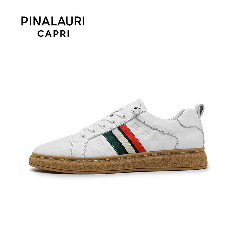 意大利PIALAURI CAPRI轻奢男鞋真皮白色板鞋时尚潮牌低帮小白鞋
