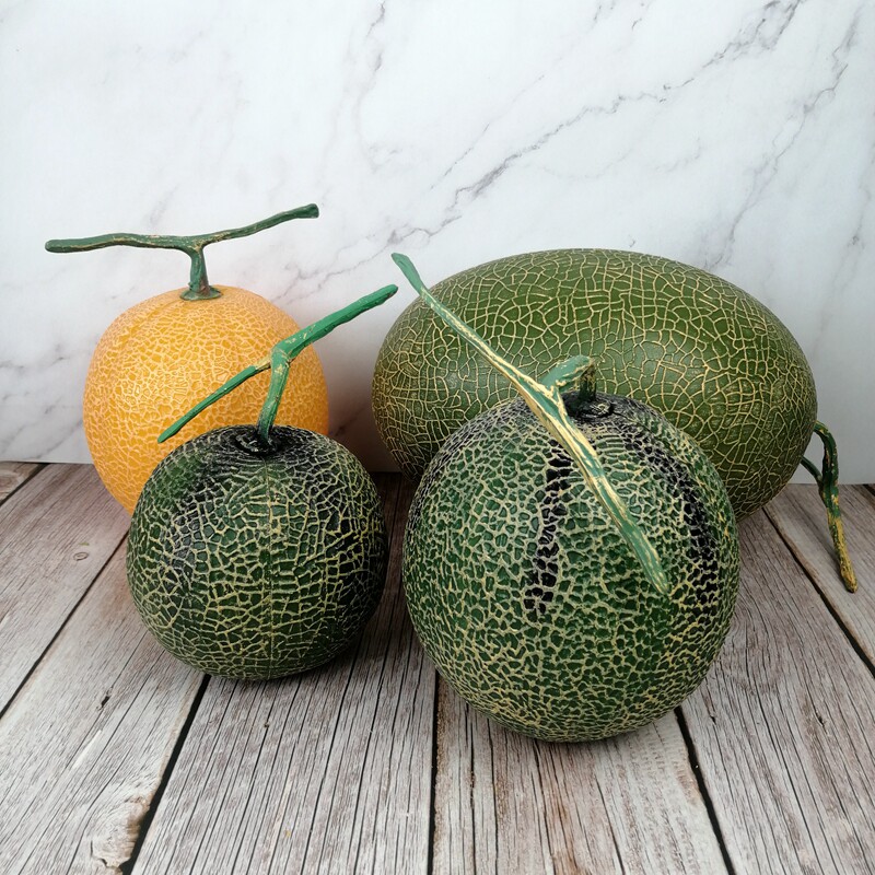 仿真网纹瓜哈密瓜塑料模型餐厅橱柜摆设拍照道具青色大号泡沫水果