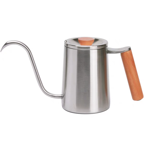 Tiamo花梨木圆把手细口手冲咖啡细嘴壶304不锈钢滴漏式家用600ml