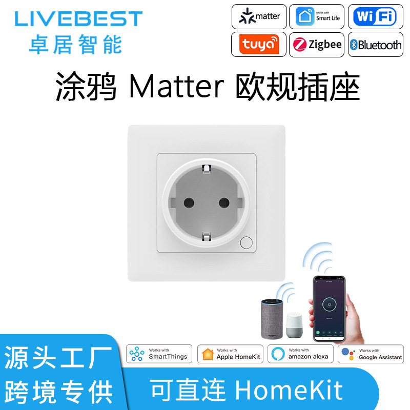 Matter智能欧规墙壁插座app开关控制带计电量AI语音智能插座电源