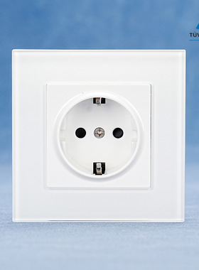 白色德国插座CE欧标G钢化玻璃86型德插16A wall socket开关单双控