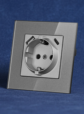 欧标欧规插座86型钢化玻璃面板USB德插Type-A和Type-C墙壁插座CE