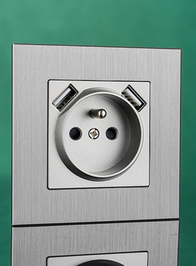 欧标欧规插座86型铝拉丝面板ce法插USB插口双Type-A wall socket