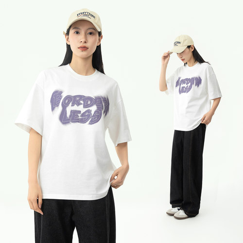 MANNSTU 2026夏季休闲宽松纯棉短袖T恤女中性情侣字母印花半袖男