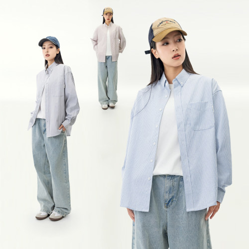 情侣装方领字母刺绣衬衣