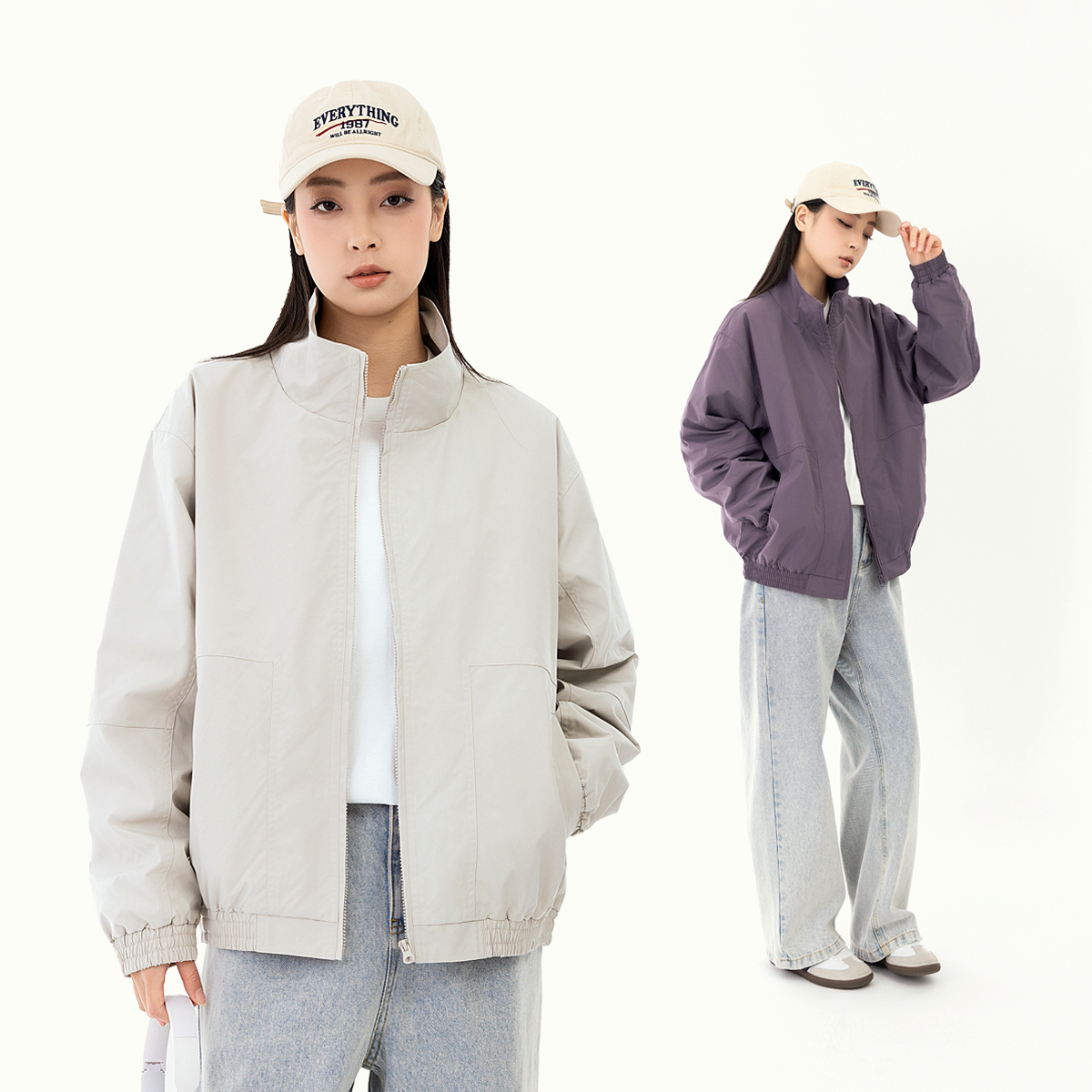 美式复古纯色翻领夹克外套