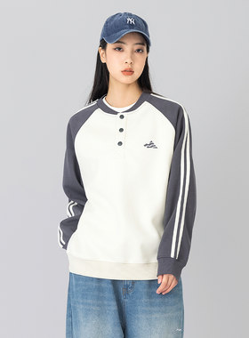 日系休闲宽松半开襟圆领卫衣女
