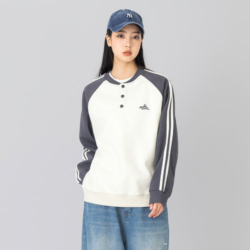 日系休闲宽松半开襟圆领卫衣女