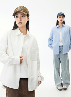 MANNSTU 日系叠搭工装衬衫女 春季宽松休闲纯色长袖衬衣外套男