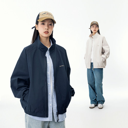 日系复古宽松立领夹克外套女