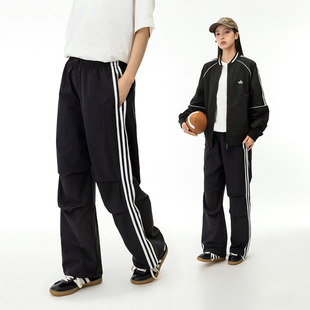 男潮流百搭宽松直筒裤 MANNSTU 复古运动纯色条纹休闲裤 美式 女 春季