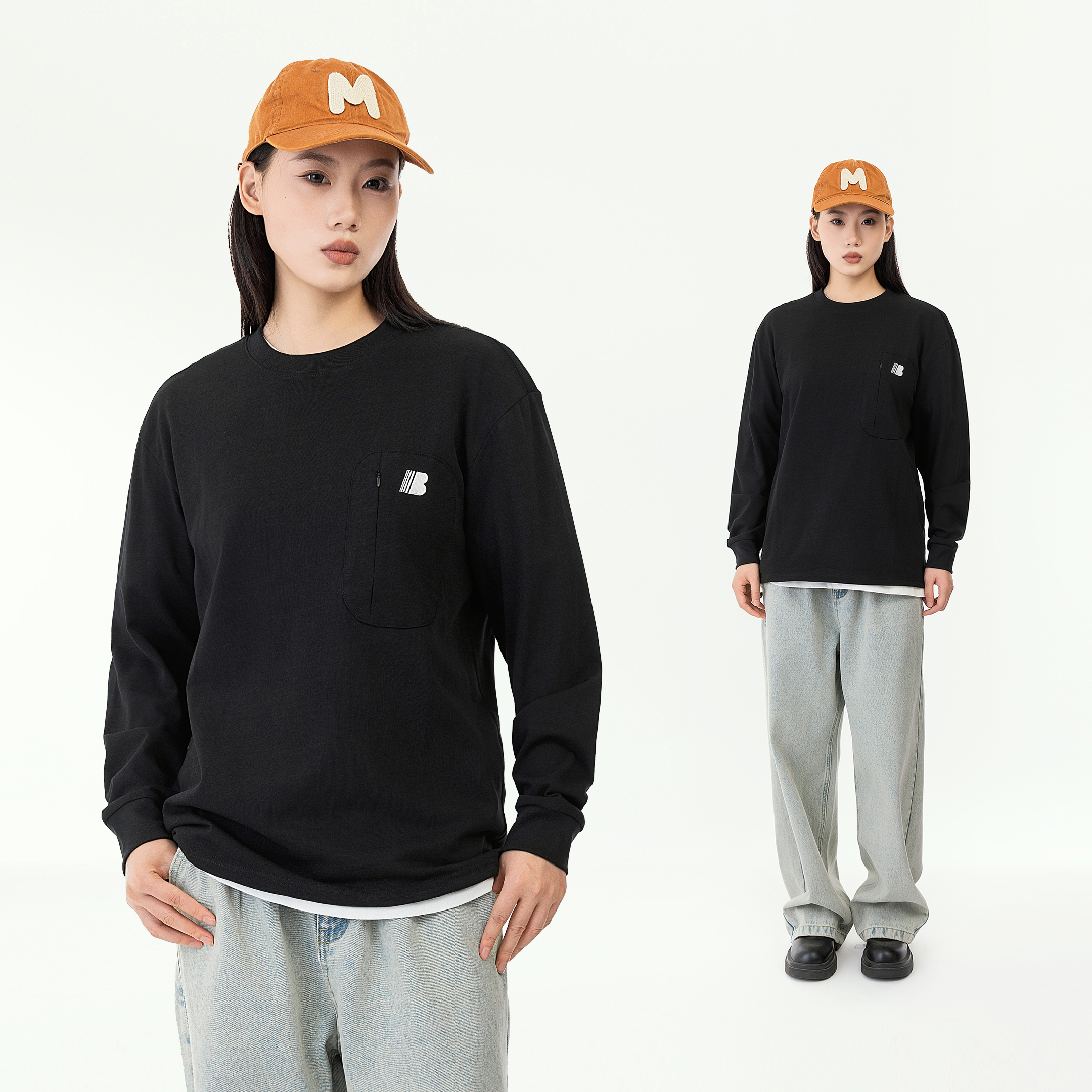 MANNSTU 秋季新款日系休闲宽松长袖T恤女 纯棉百搭情侣圆领上衣男