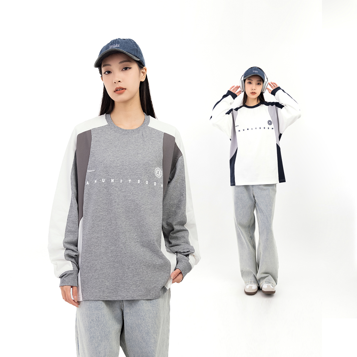 春季新款美式复古拼色长袖T恤