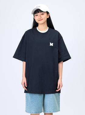 MANNSTU 2025夏季字母发泡印花圆领短袖T恤女后背字母印花半袖男