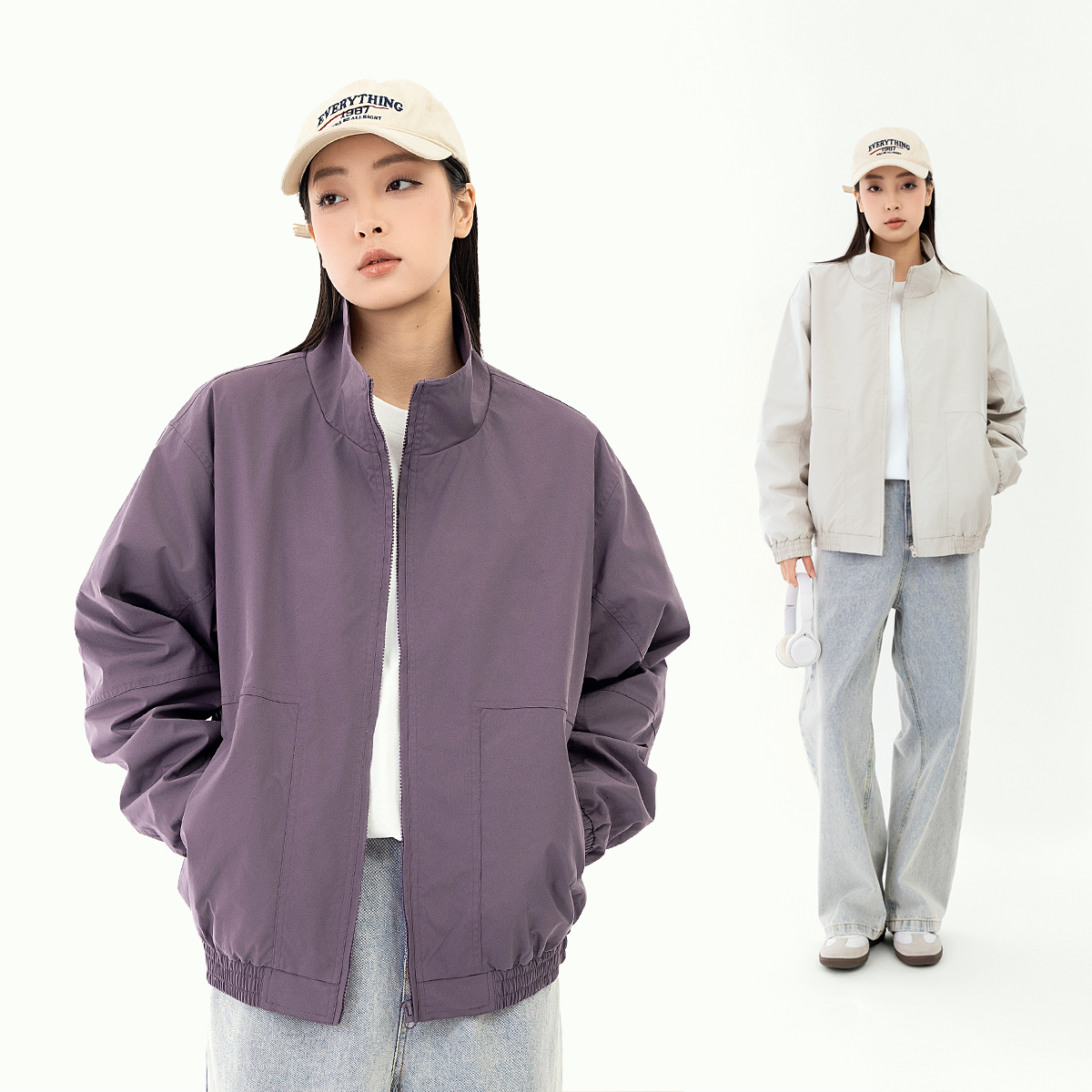 休闲宽松纯色工装夹克外套