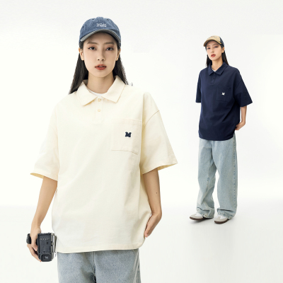 MANNSTU 夏季宽松翻领POLO衫短袖T恤女情侣装工装半袖体恤上衣