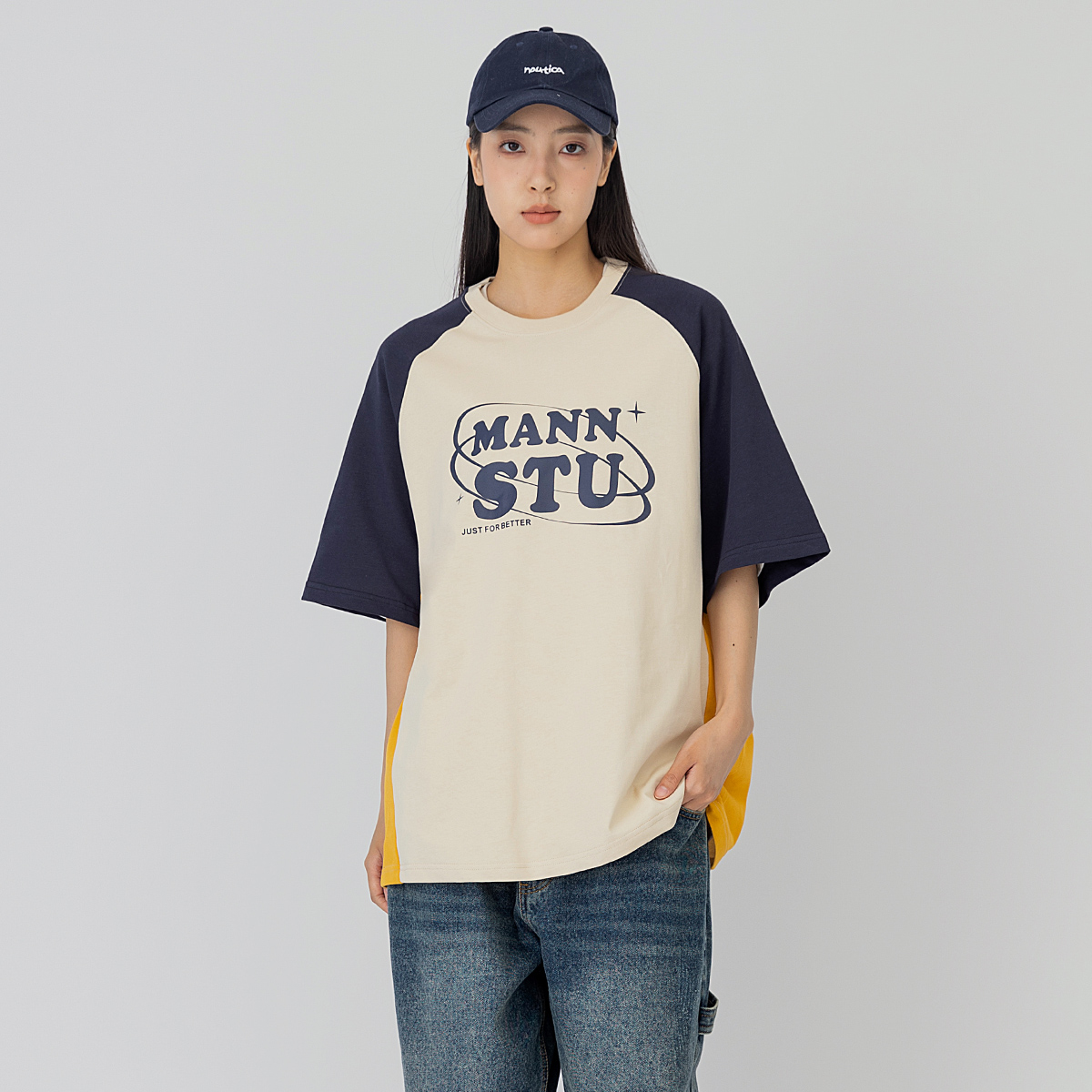 日系复古宽松圆领插肩袖短袖T恤