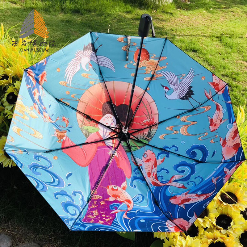 西安博物院一方锦绣遮阳伞 黑胶超强防晒唐仕女唯美图案古风好物
