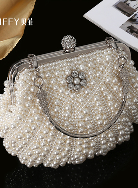 适合晚宴小包包珍珠手拿包女搭配旗袍的手包宴会中式晚礼服手提包