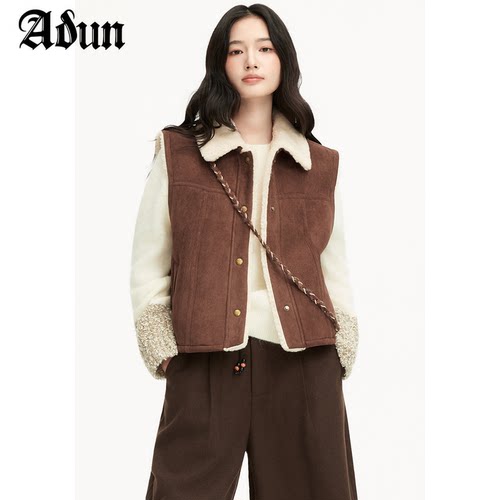Abun【商场同款】2026冬季新品美拉德系复古感毛绒马甲