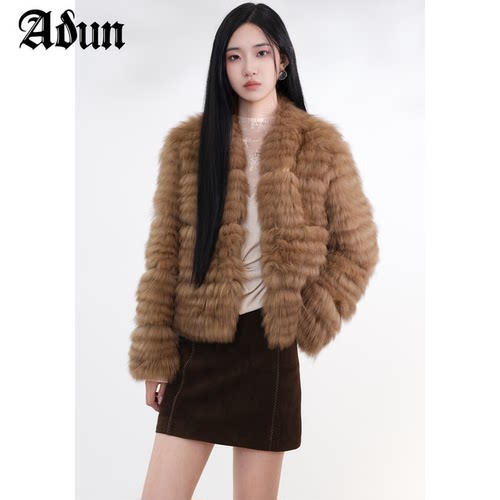 Abun【商场同款】2025年冬季新品高级感保暖气质通勤短外套皮草
