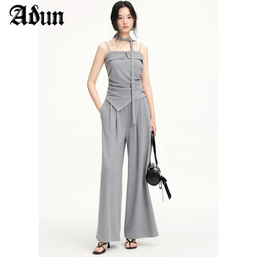 Abun【商场同款】2026年春季新品设计感吊带垂感阔腿裤气质两件套