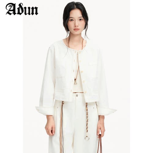 Abun【商场同款】2026年秋季新品法式小香风圆领宽松显瘦短外套