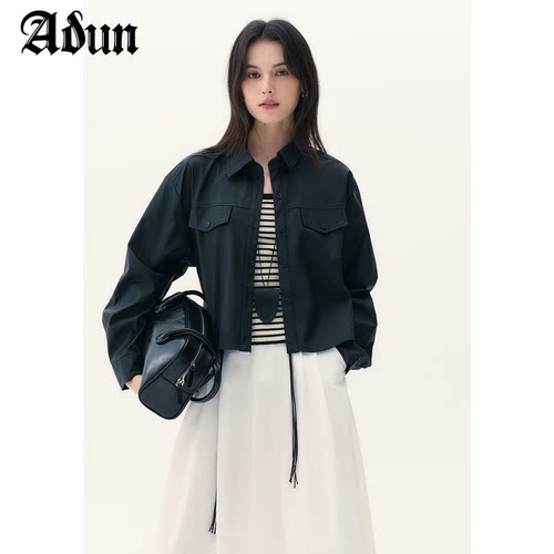 Abun【商场同款】2026秋季新品直筒短外套条纹针织吊带两件套女