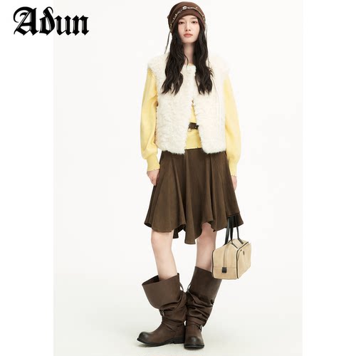 Abun【商场同款】2026冬季新品韩版时尚叠穿毛绒马甲暖糯舒适