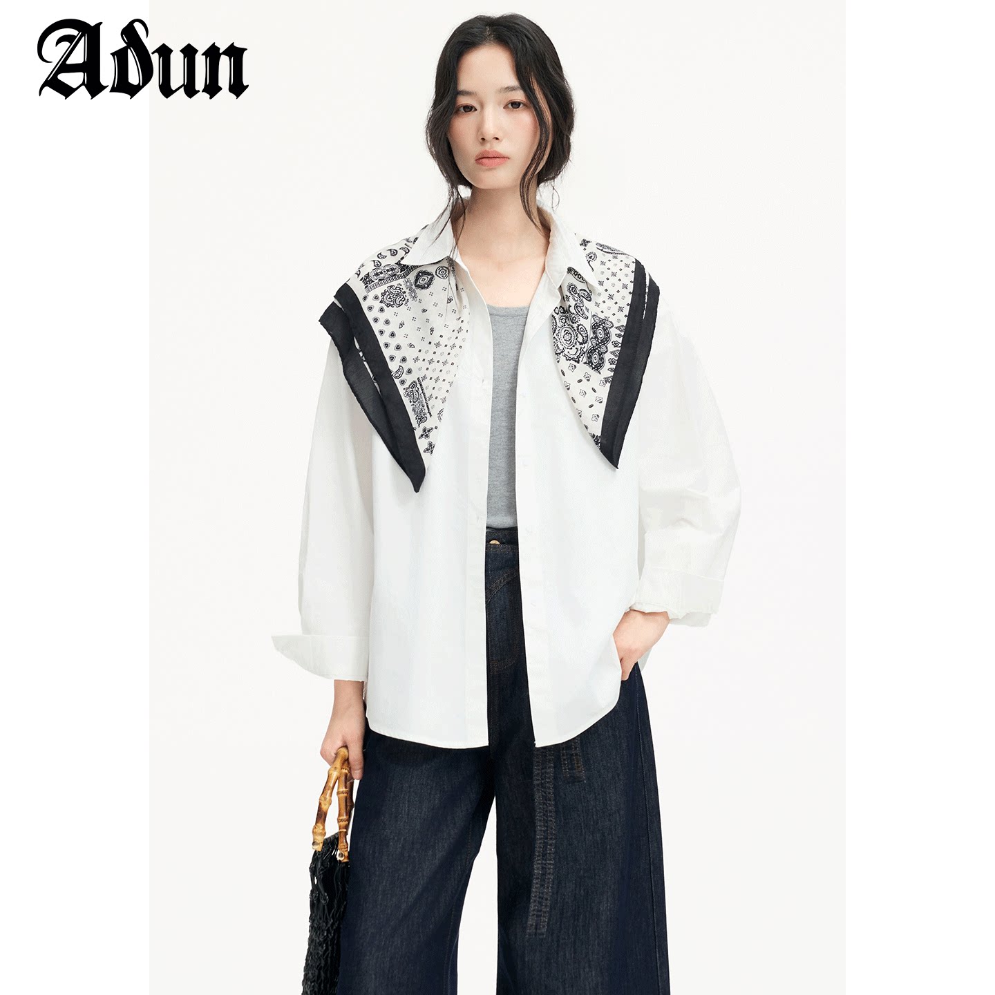 Abun【商场同款】2026年秋季新品韩系松弛感披肩衬衫背心套装图片