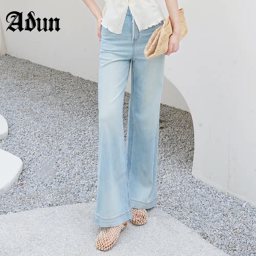 Abun【商场同款】2026年夏季新品清新浅蓝细闪烫钻水洗牛仔长裤
