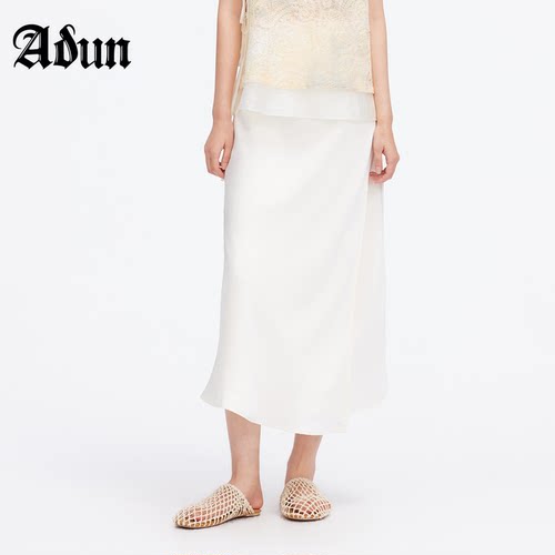 Abun【商场同款】2026年夏季新品高腰垂感不规则开叉中长裙