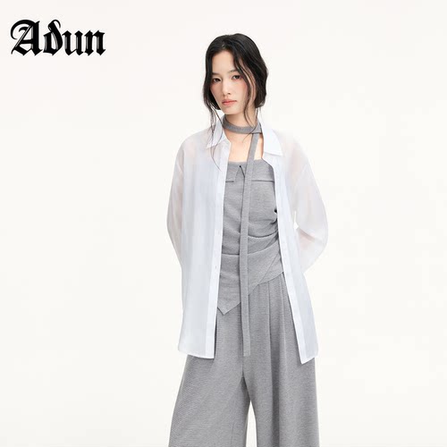 Abun【商场同款】2026年春季新品宽松慵懒风薄款透气长袖衬衫外套