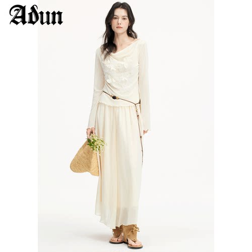 Abun【商场同款】2026秋季新款温柔风立体蝴蝶上衣高腰半裙套装女