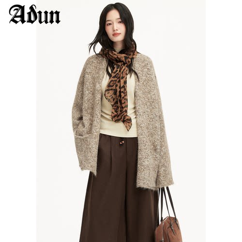 Abun【商场同款】2026冬季新品长款软糯针织开衫宽松舒适慵懒风