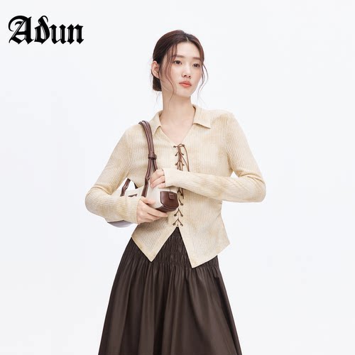 Abun2026翻领长袖修身上衣针织衫
