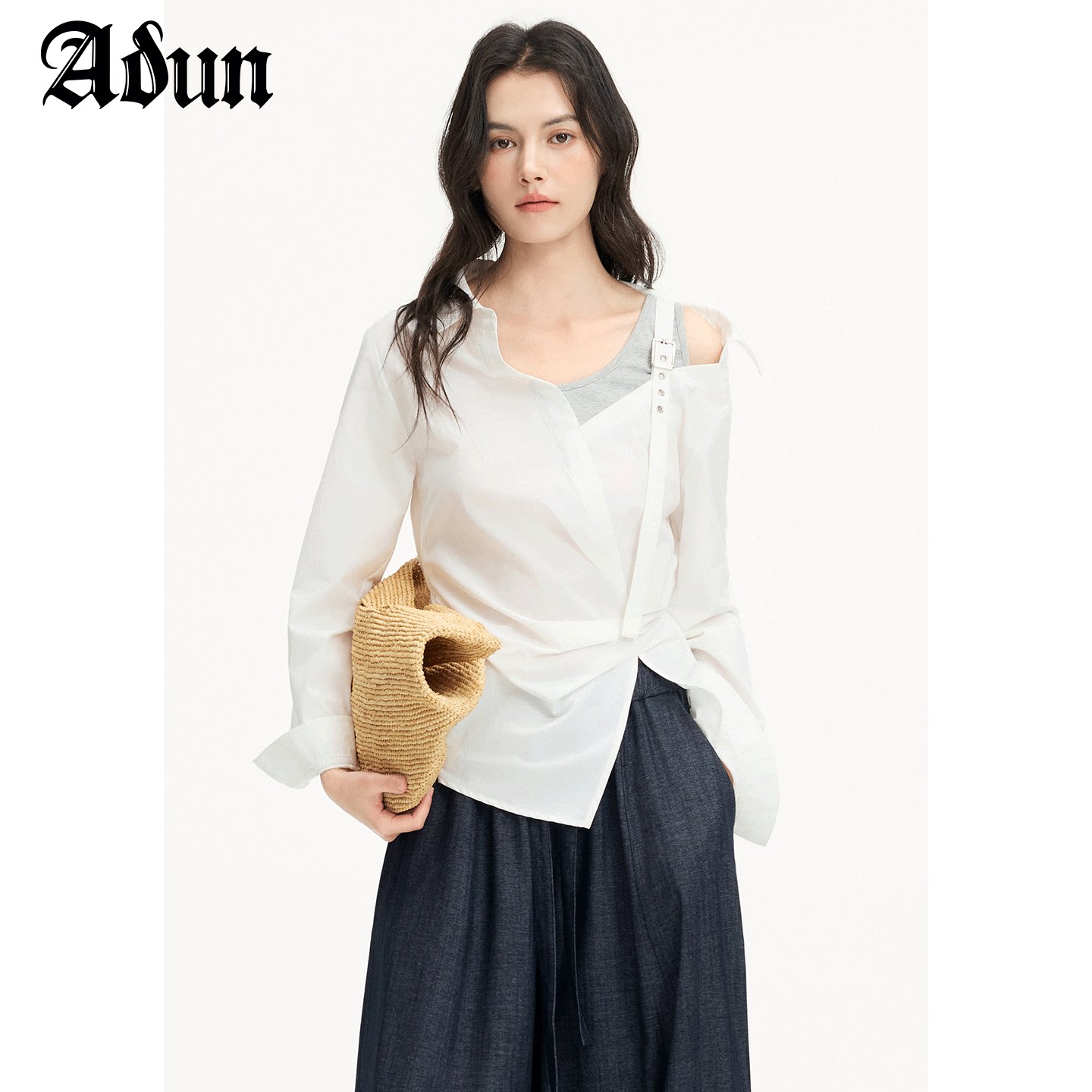 Abun【商场同款】2026年秋季新品设计露肩长袖衬衫上衣女图片