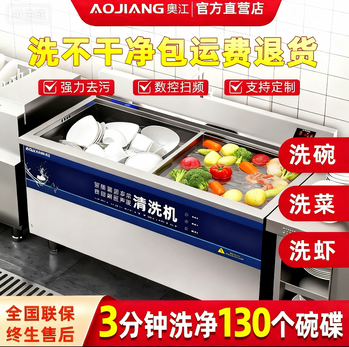 全自动洗碗机商用餐饮食堂超声波饭店酒店餐厅厨房洗菜机大型小型