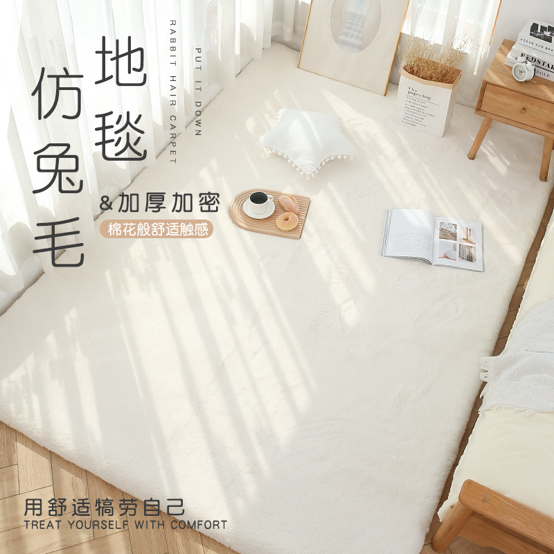 彷兔毛地毯卧室少女可拆机洗床边毯出租屋改造客厅撸猫感毛绒地垫