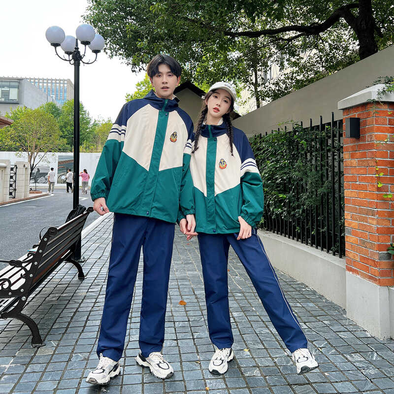 班服春秋季套装学院风绿色宽松外套初中高中学生运动会校服三件套