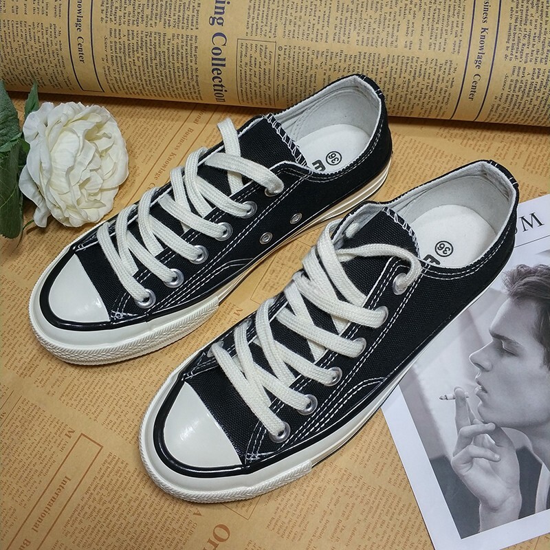 经典款1970s黑色低帮帆布鞋男青春潮流男士休闲板鞋学生复古男鞋