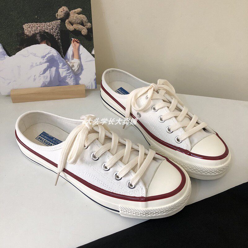 白色半拖帆布鞋女ins潮流百搭一脚蹬女鞋2026新款休闲板鞋小白鞋