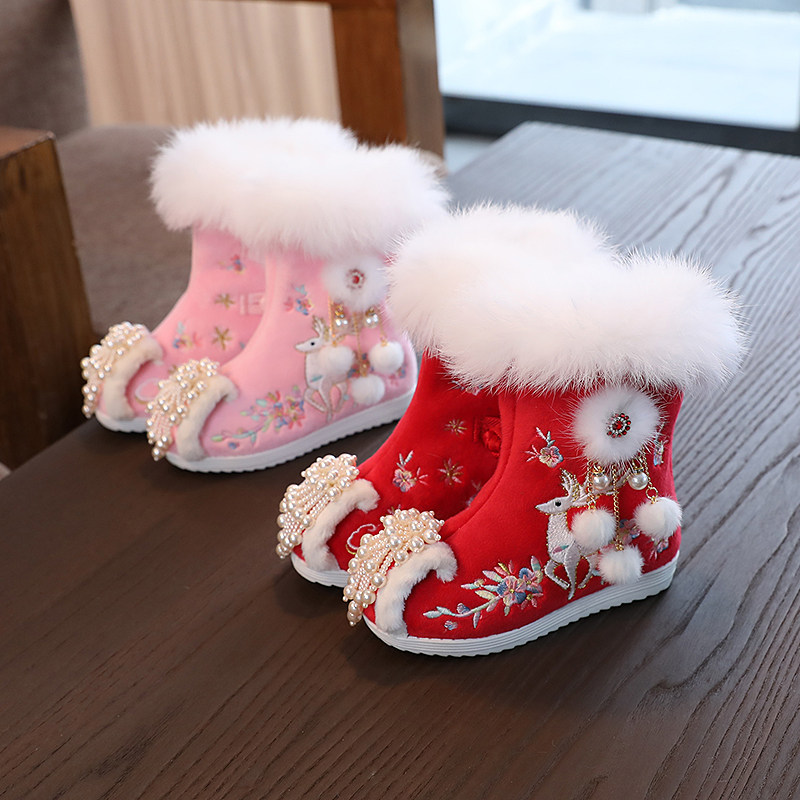 儿童绣花鞋中国风冬季女童汉服鞋