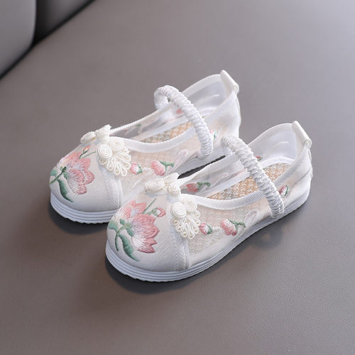 女童绣花鞋儿童汉服鞋小白鞋透气
