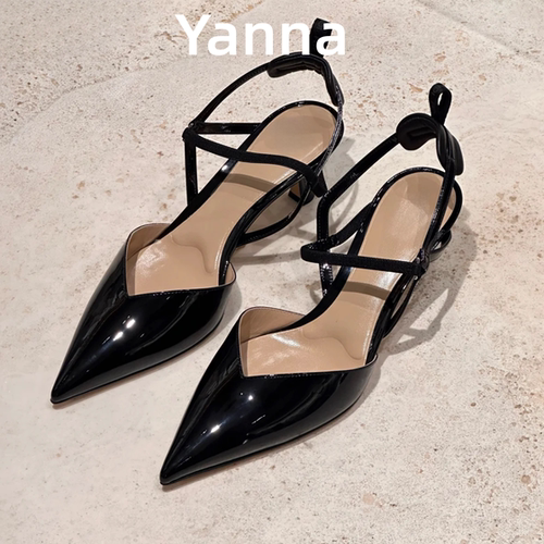 Yanna雅娜 成熟魅力 法式漆皮尖头高跟鞋女26WF细跟气质时尚凉鞋