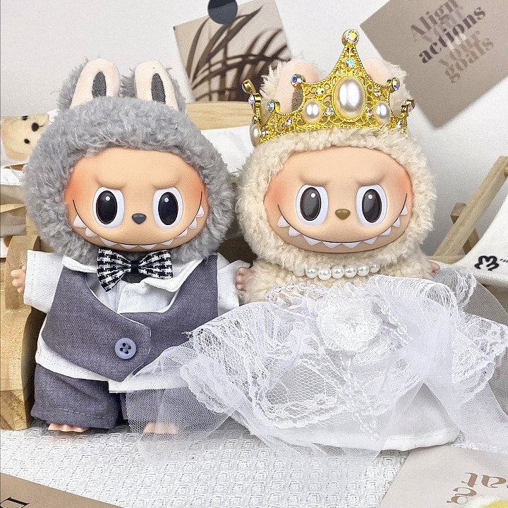 仅衣服】17cm拉布布娃衣搪胶情侣礼服婚纱西装Labubu情侣套装