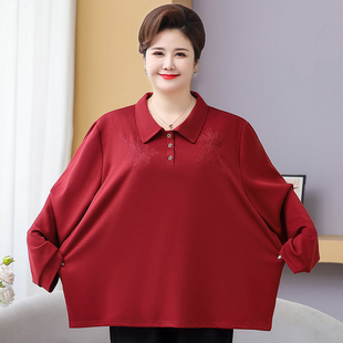卫衣胖妈妈加肥加大码 中老年女装 长袖 时尚 200斤宽松翻领T恤 春秋季